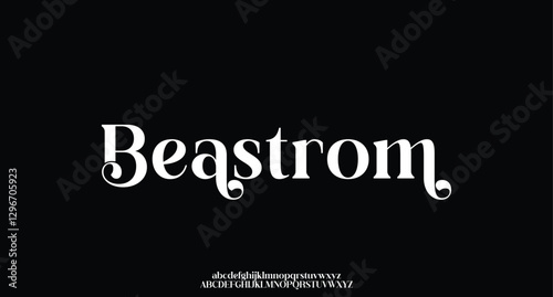 Beastrom, font type or luxury premium typeface, vector English royal alphabet. Classic typography in modern or old art deco style, serif letters for modern or retro poster fo