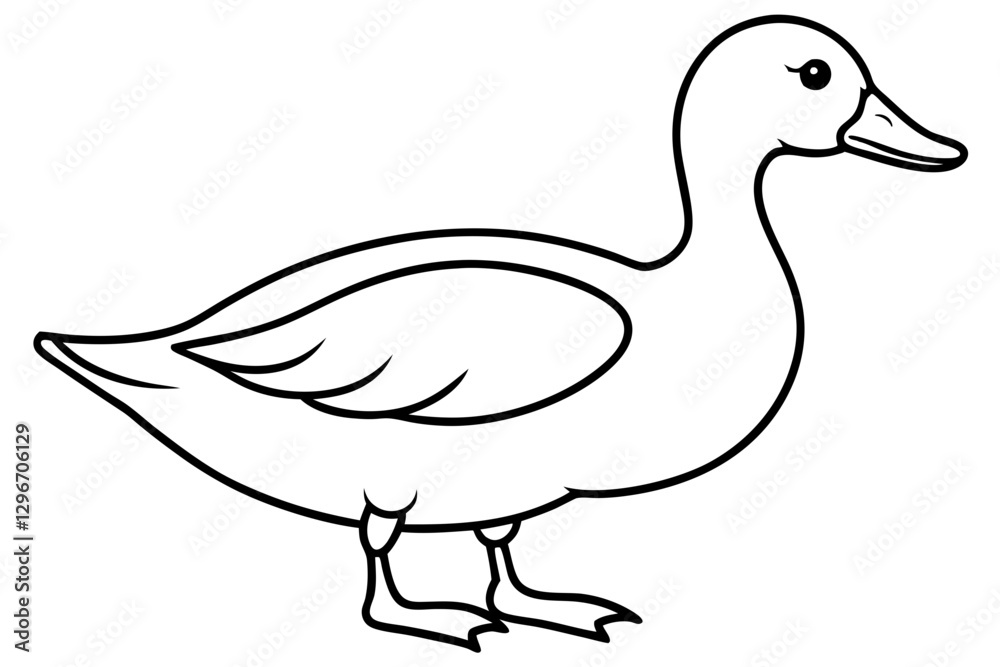 Simple Line Drawing of a Duck – Minimalist Black Outline Vector Illustration in Side View Simple Line Drawing of a Duck – Minimalist Black Outline Vector Illustration in Side View