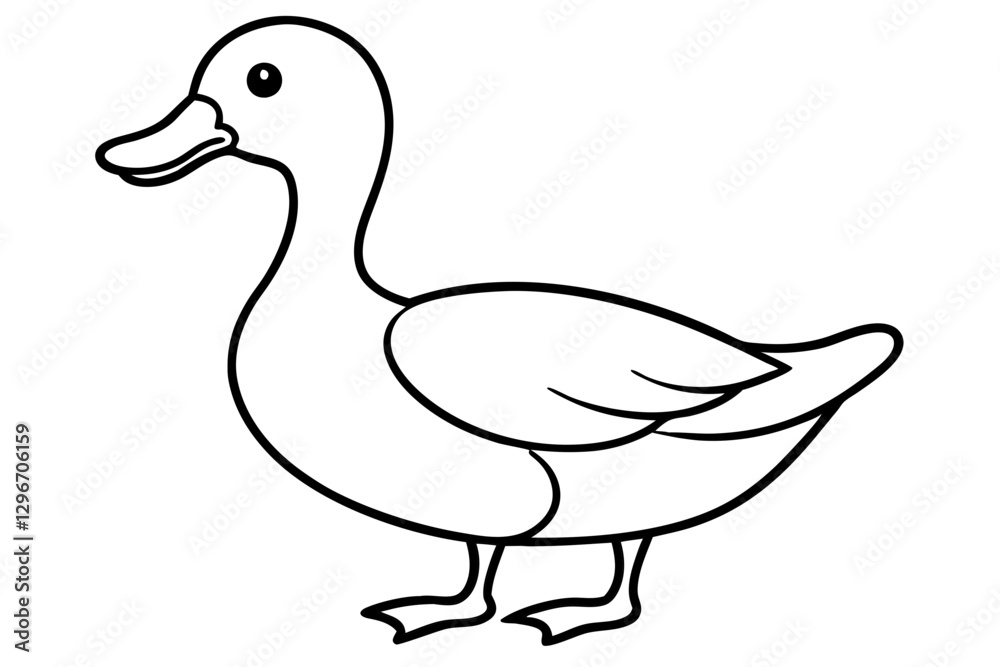 Obraz premium Simple Line Drawing of a Duck – Minimalist Black Outline Vector Illustration in Side View