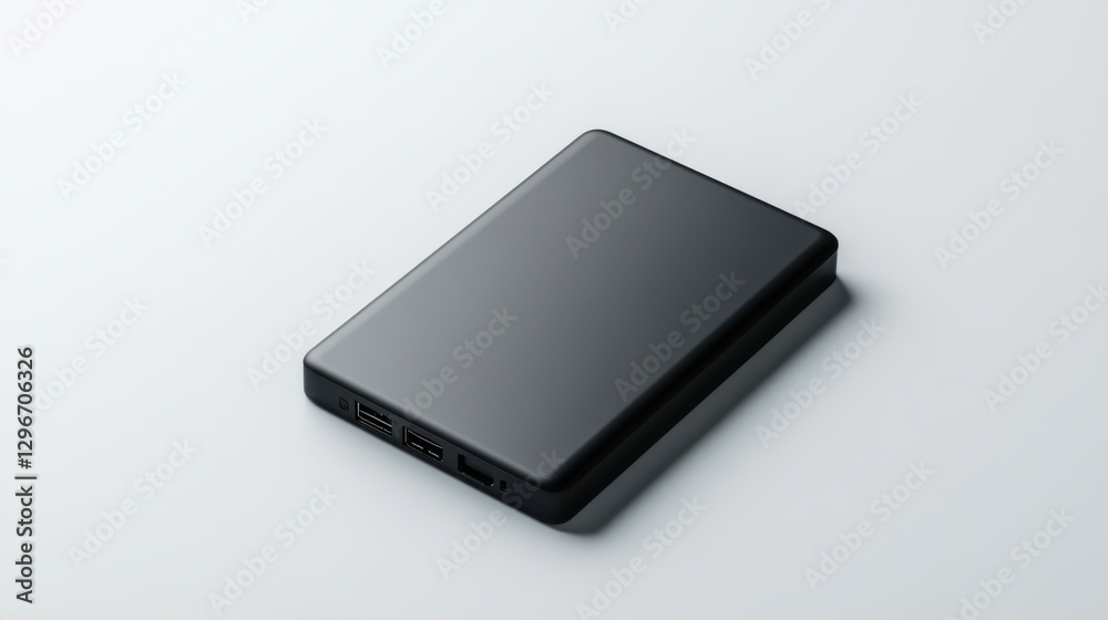 Elegant Black Portable Power Bank on Soft Gray Background for Charging Devices Anytime and Anywhere Elegant Black Portable Power Bank on Soft Gray Background for Charging Devices Anytime and Anywhere