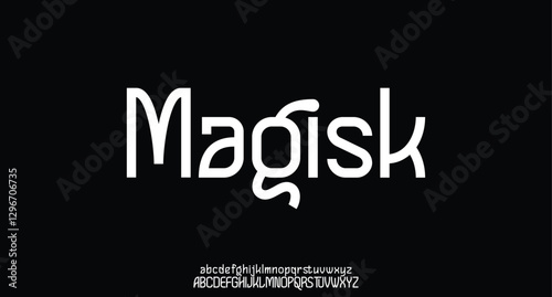 Magisk, font type or luxury premium typeface, vector English royal alphabet. Classic typography in modern or old art deco style, serif letters for modern or retro poster fo
