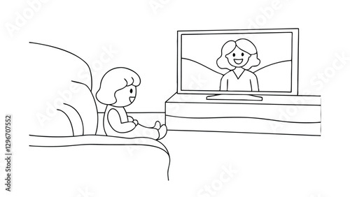 Child watching video call on television screen, remote connection