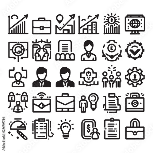 A set of minimalistic, business-related line icons