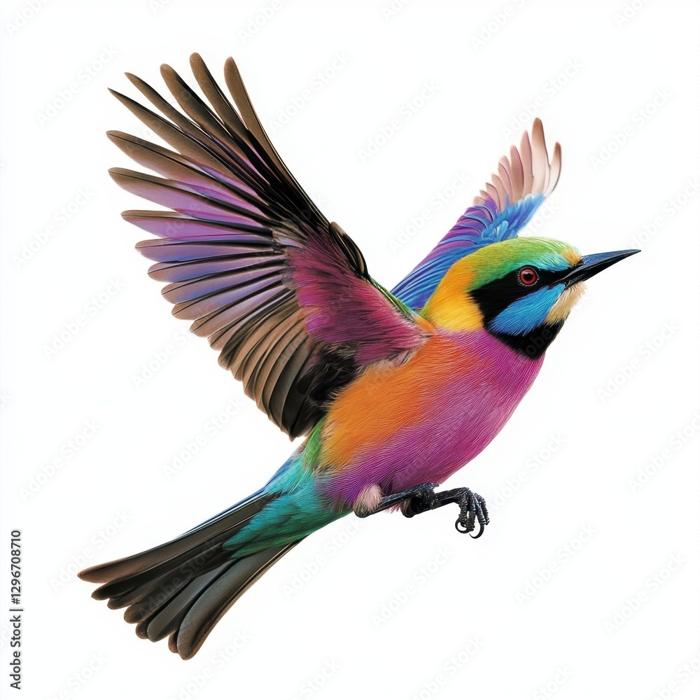 Fototapeta premium Colorful Bird in Flight with Vivid Plumage and Elegant Wings