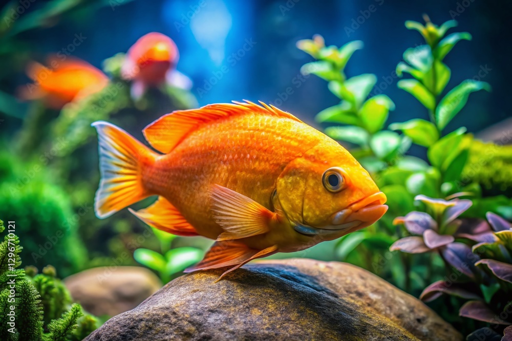 Orange Fish Aquarium Stock Photo: Bokeh, Underwater Scene, Relaxing Fish, Gravel, Plants Orange Fish Aquarium Stock Photo: Bokeh, Underwater Scene, Relaxing Fish, Gravel, Plants