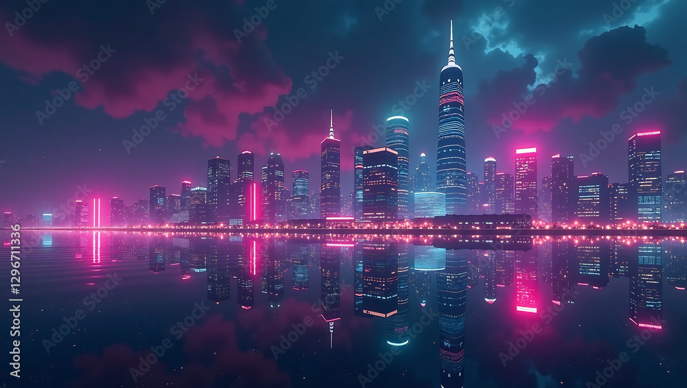 Fototapeta premium Holographic City Reflections