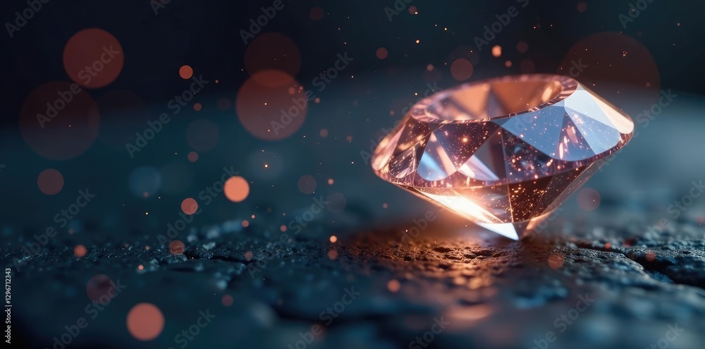 Diamond sparkle on dark slate surface in focus, smooth surface, sparkles Diamond sparkle on dark slate surface in focus, smooth surface, sparkles