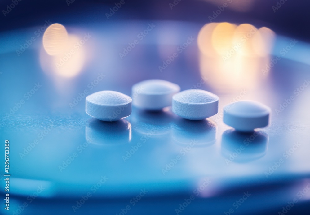 Close-up of Four White Tablets Against a Soft Blurred Background Close-up of Four White Tablets Against a Soft Blurred Background