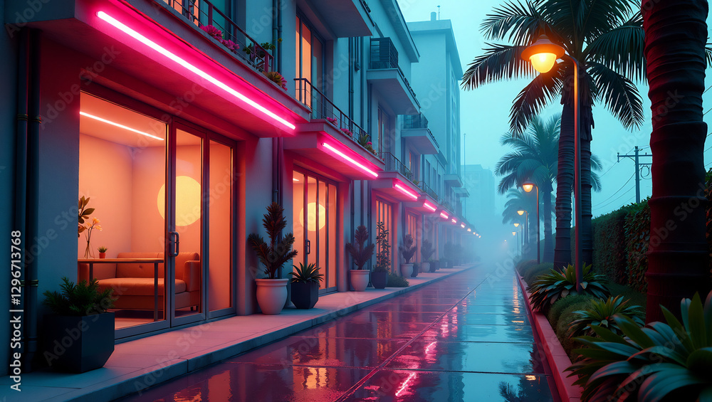 Naklejka premium Retro‑Futuristic Urban Oasis