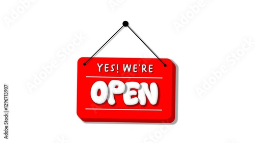 Open and close sign animation with white background and green screen chroma background
