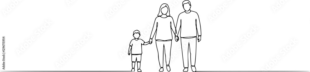 Single continuous line drawing child and parents walk together. Global Day Parent Concept
Single continuous line drawing child and parents walk together. Global Day Parent Concept