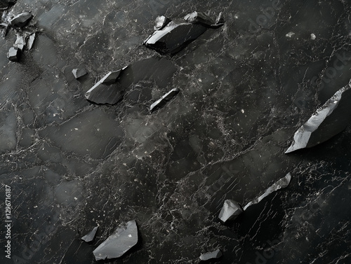 Wallpaper Mural Dark, fractured surface with scattered, sharp stone fragments.  A stark, textured backdrop. Torontodigital.ca