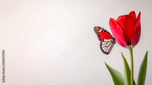 Wallpaper Mural Red Tulip and Butterfly Pixel Art on White Background Torontodigital.ca