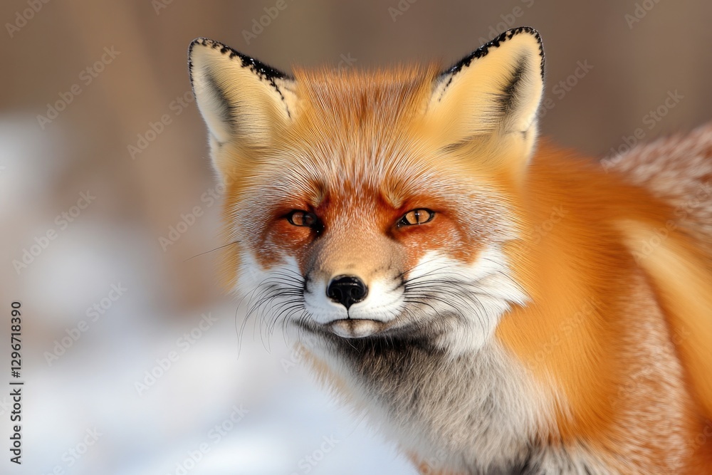 Fototapeta premium Vivid close-up of red fox showcasing striking fur and inquisitiv