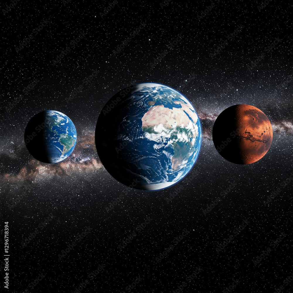 Fototapeta premium planet in dark space. Astrology astronomy earth outer space solar system mars planet milky way galaxy. dark night sky with plant.