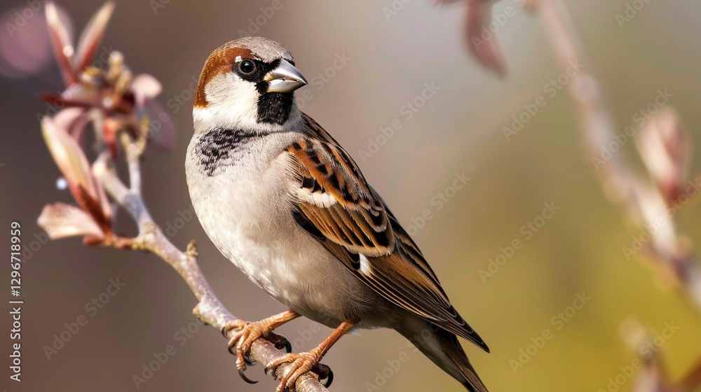 Obraz premium Close-up of a finch perched on a twing.