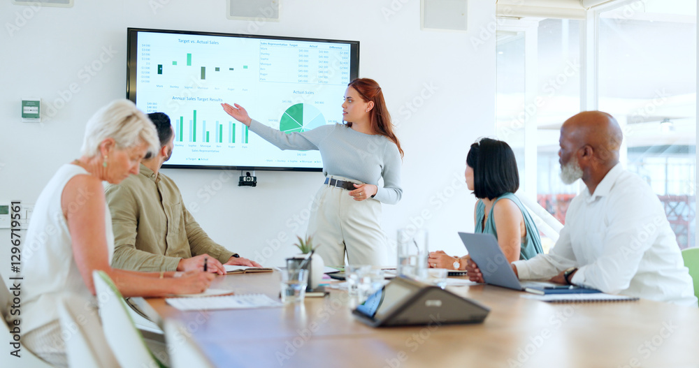Presentation, diversity team and speaker with chart, data analytics or infographics of stock market, economy or investment. Training workshop, business meeting and leader with digital screen monitor Presentation, diversity team and speaker with chart, data analytics or infographics of stock market, economy or investment. Training workshop, business meeting and leader with digital screen monitor