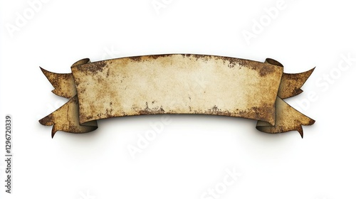 Aged scroll ribbon banner illustration. Isolated on white. Blank label. Decorative graphic