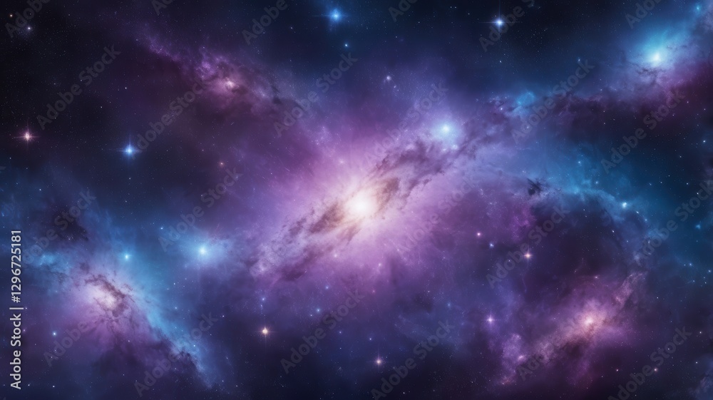 Fototapeta premium Vibrant Purple and Blue Nebula Cosmic Galaxy Starry Night Sky Background Image