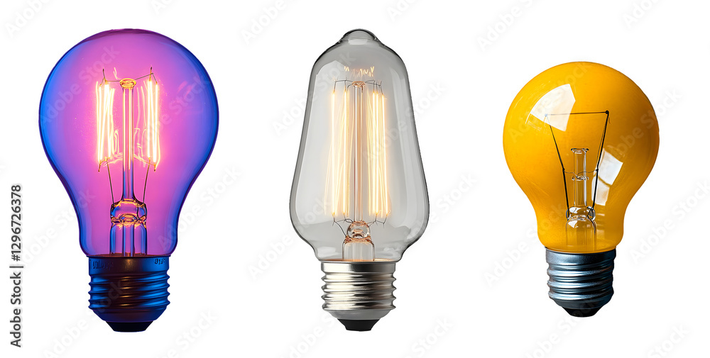 Three light bulbs shining with transparent background Three light bulbs shining with transparent background