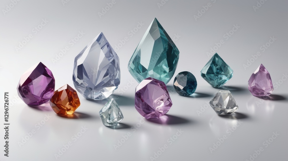 Sparkling Gemstones Collection of Faceted Amethyst Aquamarine and Topaz Crystals