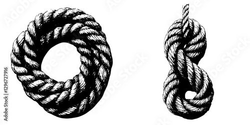 Hand drawn vector illustration of various types of knots on a white background showcasing intricate rope designs