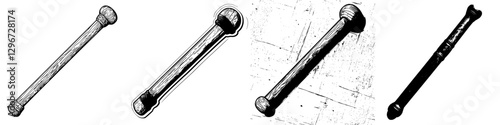 Detailed hand drawn vector illustration sketch of a bone showing different perspectives and styles