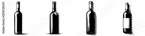 Hand drawn vector illustration of wine bottles showcasing different designs and styles over a creative concept