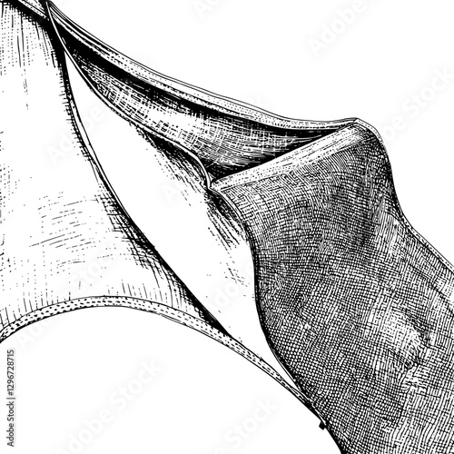 Hand drawn vector illustration showcasing the intricate details of fabric draping in a fashion design setting
