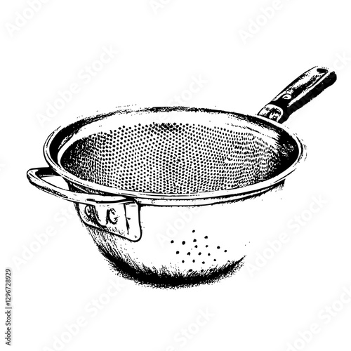 Hand drawn vector illustration of a kitchen colander in a simple sketched style