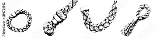 Hand-drawn vector illustration of various types of ropes and knots showcasing craftsmanship and detail