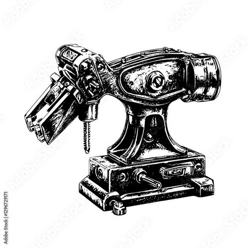 Hand drawn vector illustration of a vintage sewing machine in detail showcasing craftsmanship and design from the early 20th century