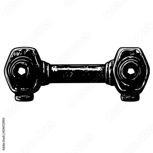 Detailed hand-drawn vector illustration of a classic dumbbell emphasizing shape and design features for fitness enthusiasts