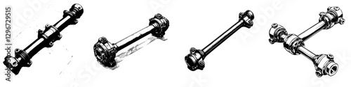Hand-drawn vector illustration of various designs of exercise equipment showcasing weightlifting bars