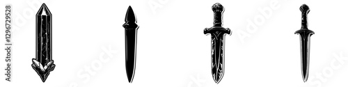 Hand-drawn vector illustrations of various sword designs showcasing unique shapes and styles