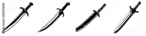 Hand drawn vector illustration of various knife designs showcasing blade styles and grip techniques