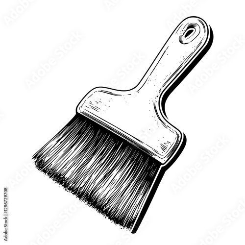 Hand drawn vector illustration of a paintbrush showing detailed bristles and handle design in a clear artistic style