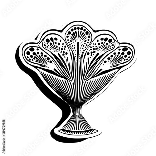 Hand-drawn vector illustration of an ornate decorative shell-shaped dish designed for artistic display