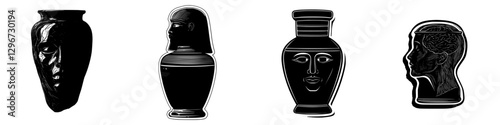 Hand drawn vector illustration of ancient artifacts showcasing unique designs and historical significance