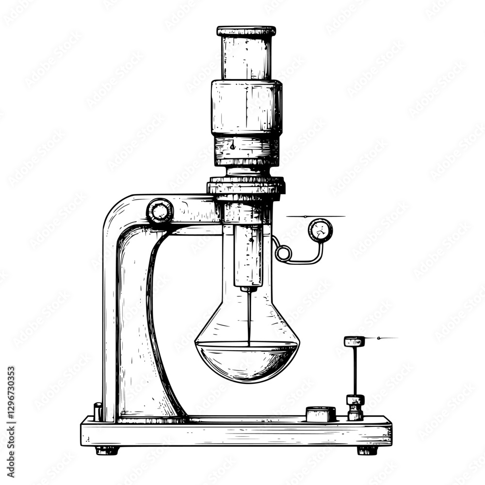 Hand drawn vector illustration of a vintage laboratory apparatus used in scientific experiments and research activities