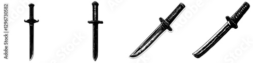 Hand drawn vector illustration of different types of knives in various styles and angles showcasing intricate details