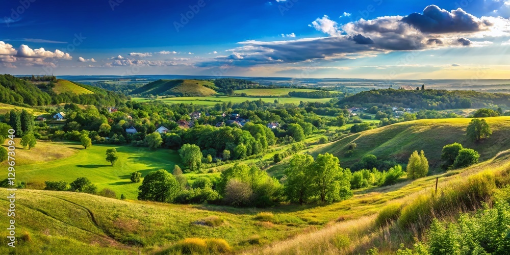 Obraz premium Panoramic View of Skhidnytsia, Ukraine: Southwestern Outskirts to Northeastern Hills Landscape