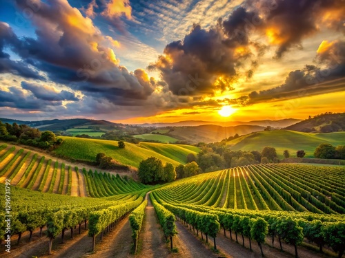 Wallpaper Mural Panoramic Vineyard Sunset with Rolling Hills and Wine Grapes Torontodigital.ca