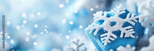 Snowflakes and blue decorations create a winter wonderland atmosphere for the holiday season. Generative AI