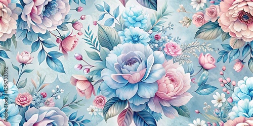 Pastel Blue Pink Abstract Floral Pattern - Soft Watercolor Flower Design Background