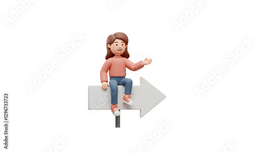 Smiling Woman Guiding Direction: A 3D Vector Illustration of Business Leadership