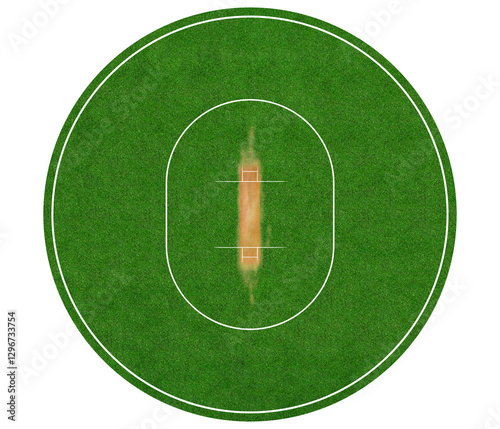 Green Cricket Field from Top View. Cricket Pitch, Boundary, Grass Pattern, Detailed Grass Texture photo