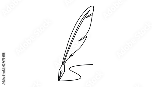 quill pen continuous one line drawing illustration. one line drawing of quill pen. single line vector illustration.