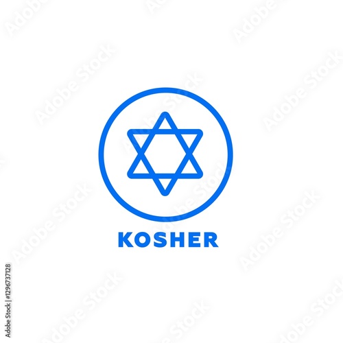 Blue circle with star of david showing kosher certification, symbolizing dietary compliance.