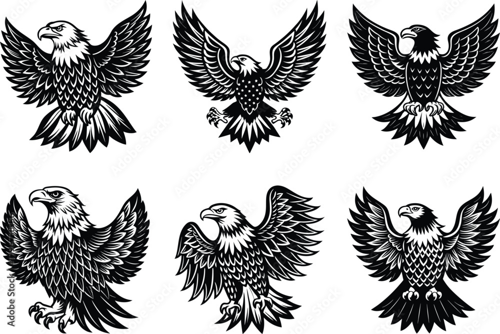 Fototapeta premium American Eagle Vector Silhouette Clipart Pet Animal SVG Design Bundle